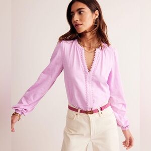 Boden Ali Long Sleeve 100% Cotton Pom Top - Pinky-Lilac - 6